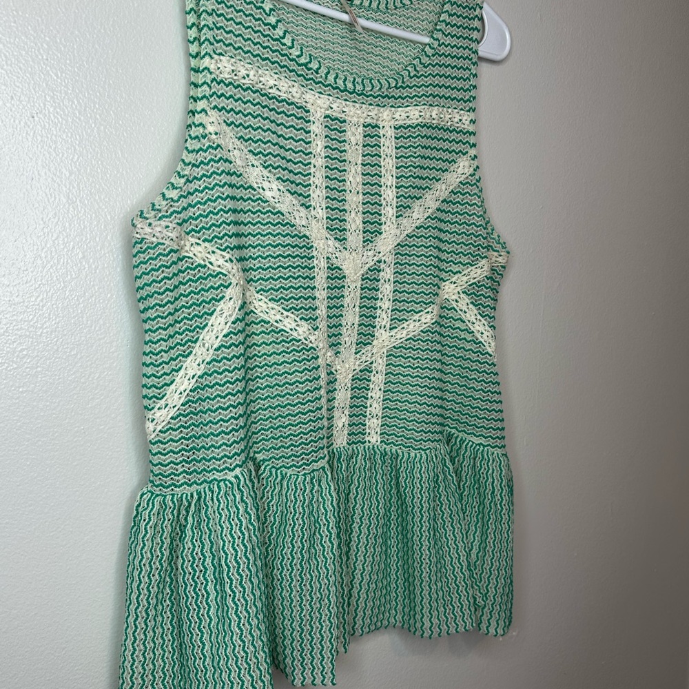 Free People Green & Ivory Womens Sleeveless Crochet Peplum Top Size M - Picture 2 of 5